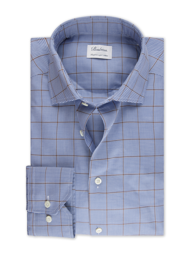 Stenstroms - Blue Checked Twill Shirt - Fitted Body