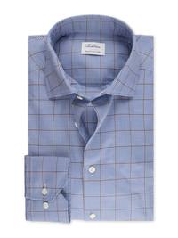 Stenstroms - Blue Checked Twill Shirt - Fitted Body