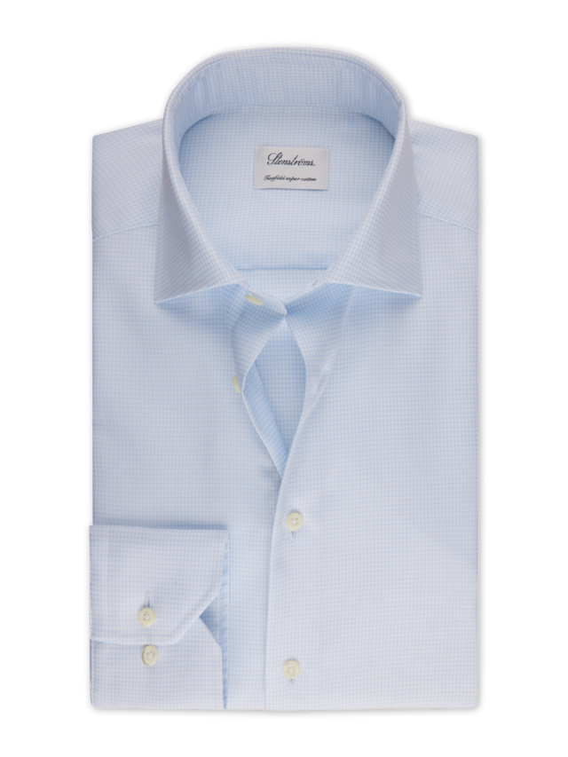 Stenstroms - Light blue Checked Twill Shirt - Fitted Body