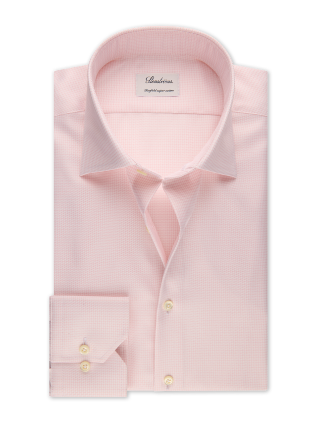 Stenstroms - Light Pink Checked Twill Shirt - Fitted Body