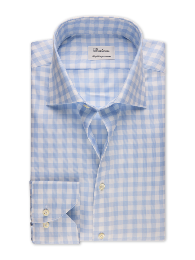 Stenstroms - Light Blue Checked Twill - Fitted Body