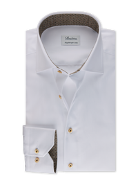 Stenstroms - White Contrast Twill Shirt - Brown Buttons