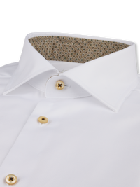 Stenstroms - White Contrast Twill Shirt - Brown Buttons