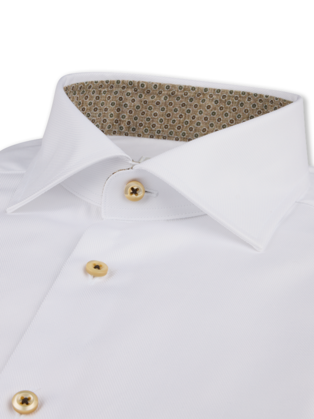 Stenstroms - White Contrast Twill Shirt - Brown Buttons