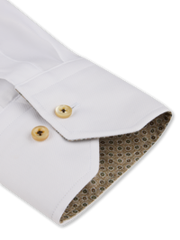 Stenstroms - White Contrast Twill Shirt - Brown Buttons