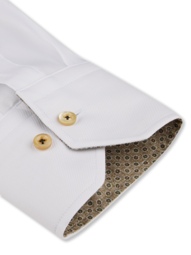 Stenstroms - White Contrast Twill Shirt - Brown Buttons