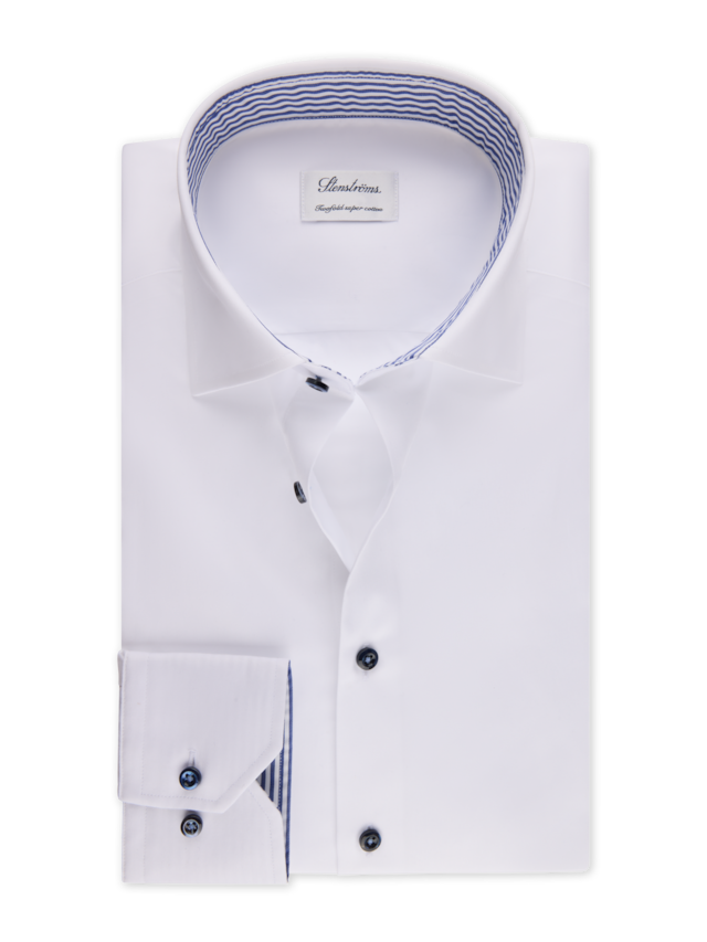 Stenstroms - White Contrast Twill Shirt - Fitted Body