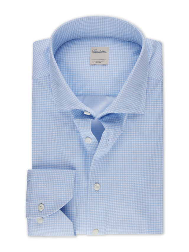 Stenstroms - Blue Checked Jersey Shirt - Slimline