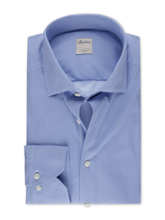 Stenstroms - Blue Micro Patterned Jersey Shirt - Slimline