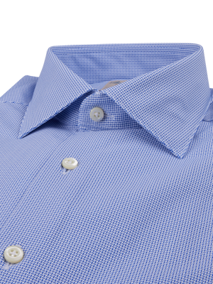 Stenstroms - Blue Micro Patterned Jersey Shirt - Slimline