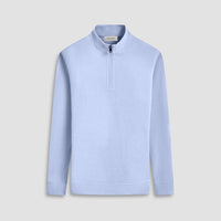 Bugatchi - Reversible Pique/Fishermen Knit Quarter Zip Pullover - Air Blue