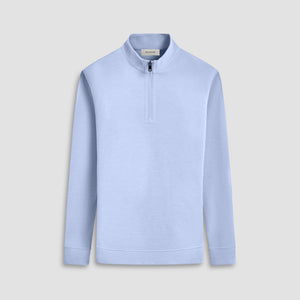 Bugatchi - Reversible Pique/Fishermen Knit Quarter Zip Pullover - Air Blue