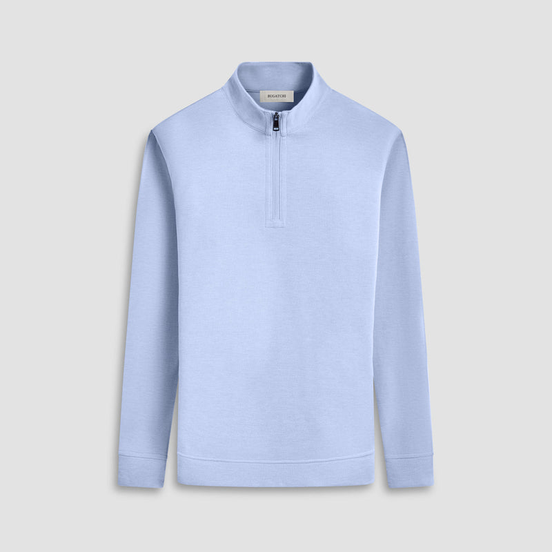 Bugatchi - Reversible Pique/Fishermen Knit Quarter Zip Pullover - Air Blue