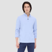 Bugatchi - Reversible Pique/Fishermen Knit Quarter Zip Pullover - Air Blue