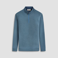 Bugatchi - Reversible Pique/Fishermen Knit Quarter Zip Pullover - Teal