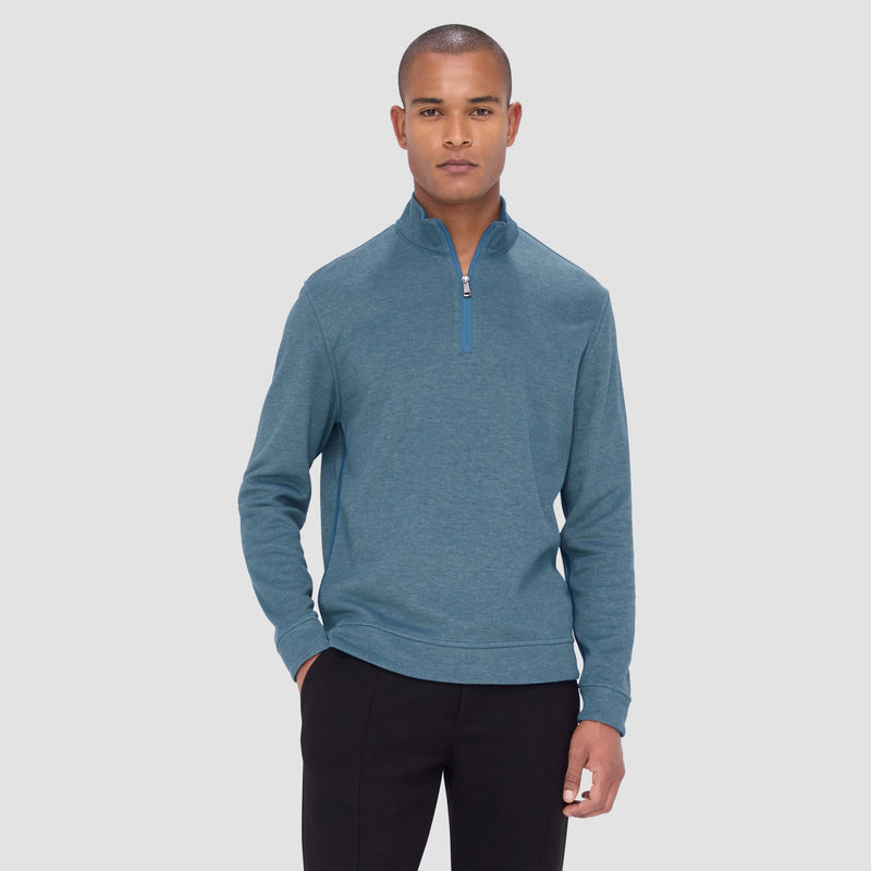 Bugatchi - Reversible Pique/Fishermen Knit Quarter Zip Pullover - Teal