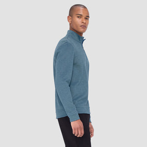 Bugatchi - Reversible Pique/Fishermen Knit Quarter Zip Pullover - Teal