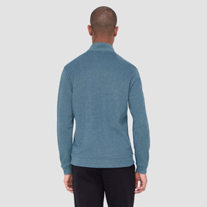 Bugatchi - Reversible Pique/Fishermen Knit Quarter Zip Pullover - Teal