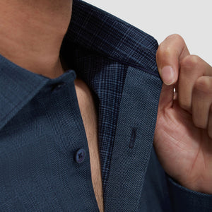 Bugatchi -  8 Way Stretch - Jimmy Double Sided Herringbone/Check OoohCotton® Shirt - Navy