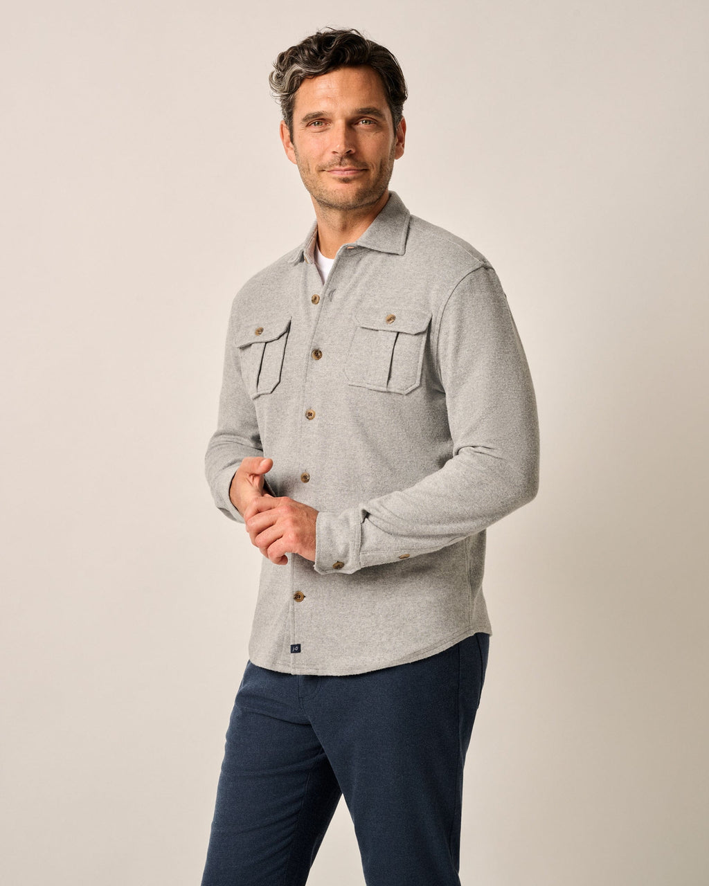 Johnnie - O - Brayden Stretch Flannel Lodge Shirt - Light Grey