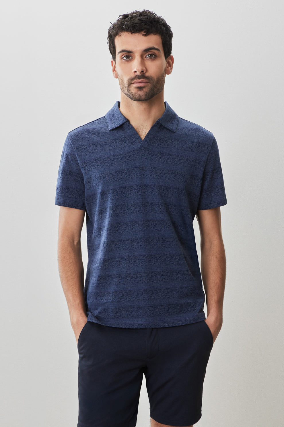 Robert Barakett - Duval Open Collar Polo - Navy - SS25