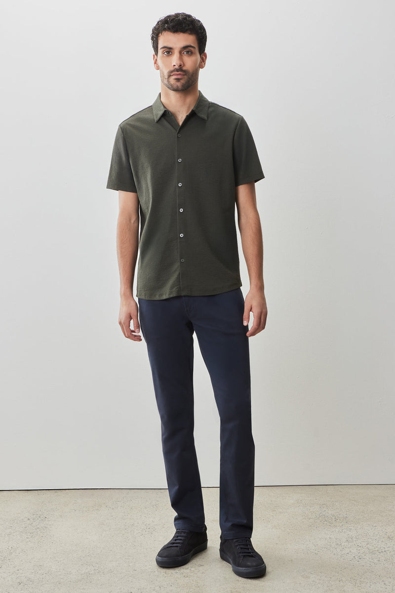 Robert Barakett - Manny Knit Short Sleeve Seersucker - Dark Olive - SS25