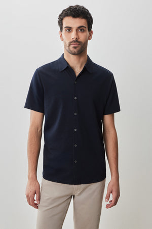 Robert Barakett - Manny Knit Short Sleeve Seersucker - Navy -SS25