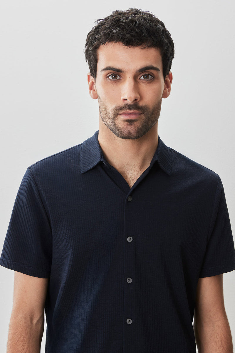 Robert Barakett - Manny Knit Short Sleeve Seersucker - Navy -SS25